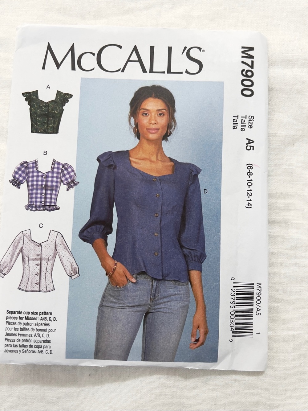 McCall’s M7900 Sewing Pattern Misses Tops Blouse Peplum Size 6-14 Uncut